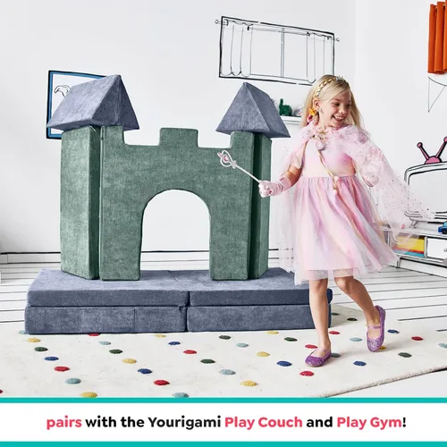 Vista 5 de Castillo de juegos para niños y niños pequeños, juego de complementos de sofá para sala de juegos, diseño modular duradero, prados verdes