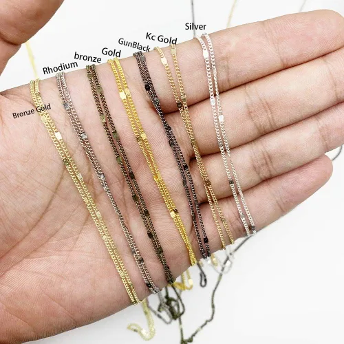Vista 3 de Cadenas de collar bañadas en bronce antiguo de 0.069 pulgadas de longitud/lote, cadenas de eslabones a granel de latón para bricolaje hechos a mano