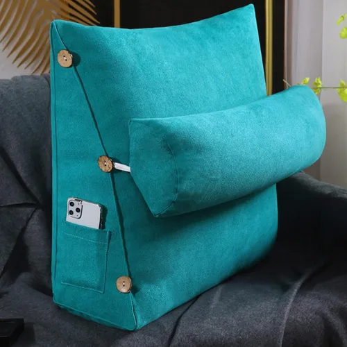 Vista 6 de Almohada de lectura y televisión, almohada de cuña trasera con almohada ajustable para el cuello y bolsillos, almohada de lectura para el hogar
