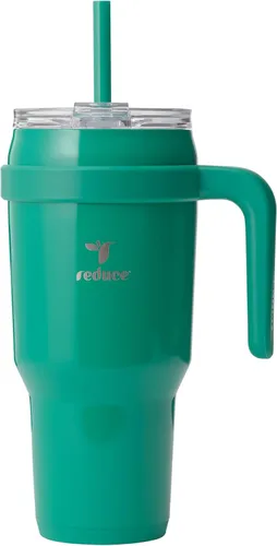 Vista 38 de REDUCE Vaso de acero inoxidable de 24 onzas con asa, con aislamiento al vacío de doble pared, tapa a prueba de sudor y popote reutilizable, mantiene