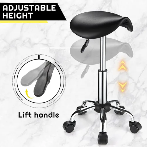 Vista 4 de Silla de montar con ruedas de cuero PU silla giratoria ajustable altura silla negro