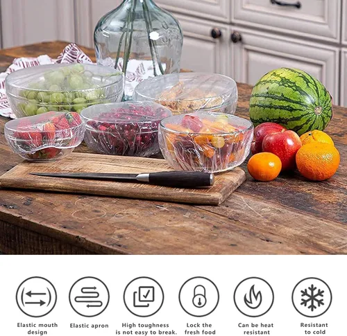 Vista 4 de 200 bolsas de conservación de alimentos para conservar alimentos elásticos sellan cubiertas ajustables para tazones, para comida sobrante