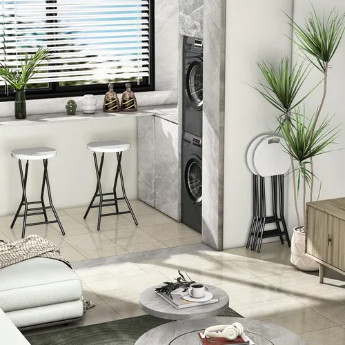 Vista 33 de 5Rcom Taburete plegable, paquete de 2 taburetes de bar plegables de 24 pulgadas de alto con asa, taburete plegable de metal y plástico para adultos