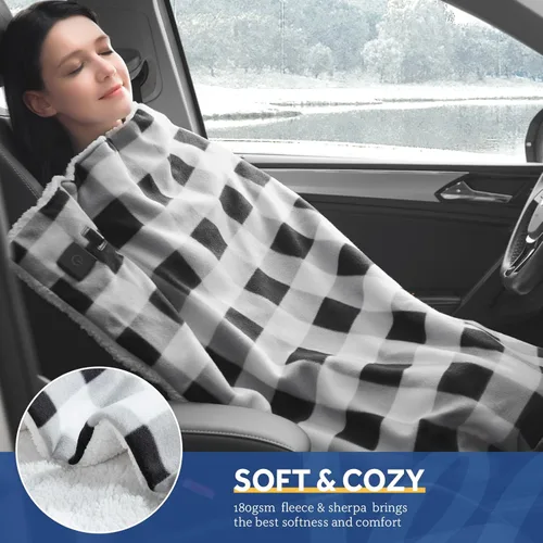 Vista 8 de Sealy Manta térmica para automóvil de 12 voltios, manta eléctrica portátil con 3 niveles de calefacción y apagado automático de 4 horas