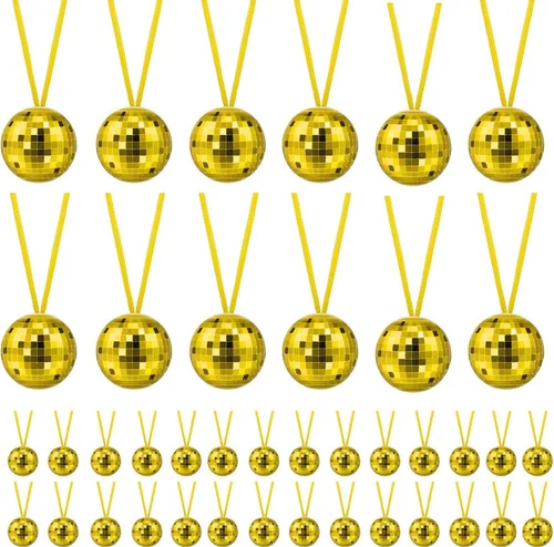 Junkin 42 collares dorados de bola de discoteca de los años 70, cadena de fiesta a granel de 1.5 pulgadas, accesorios de disfraz para Halloween,