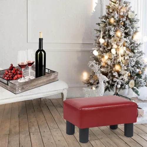 Vista 34 de Adeco 15.4" Small Footstool Ottoman for Footrest, Modern Rectangle Step Stool Extra Seating with Non-Skid Plastic Legs for Living Room, Couch, Brown