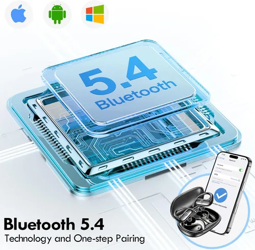 Vista 7 de kurdene Auriculares Inalámbricos Bluetooth Deportivos, Auriculares Sobre la Oreja con Sonido de Graves Profundos, 60 Horas de Reproducción