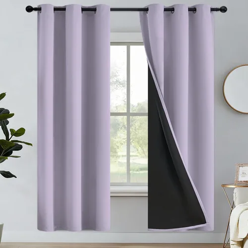 Vista 60 de Yakamok Cortinas 100% opacas para dormitorio, 2 paneles, cortinas de ventana completamente opacas, paneles de ventana con aislamiento térmico