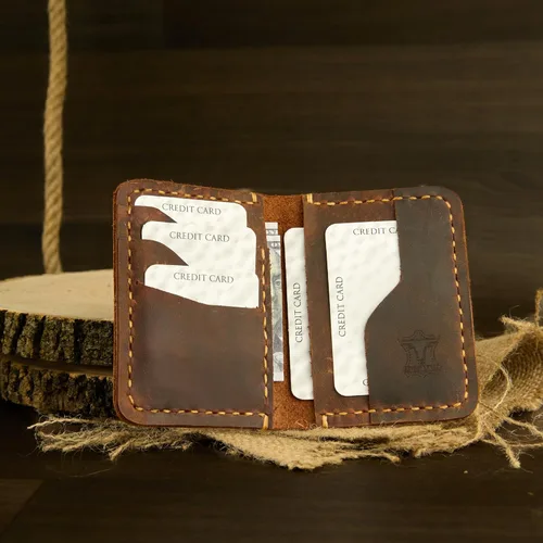 Vista 7 de Cartera de cuero hecha a mano, billetera de cuero minimalista, billetera plegable, billetera de bolsillo frontal, tarjetero de cuero hecho a mano