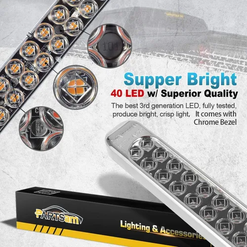 Vista 4 de Partsam 2 Piezas Barra de Luz LED Ámbar de 17 Pulgadas para Camión Remolque, 40 LED Lente Transparente Doble Fila, 17" LED Sellada Impermeable