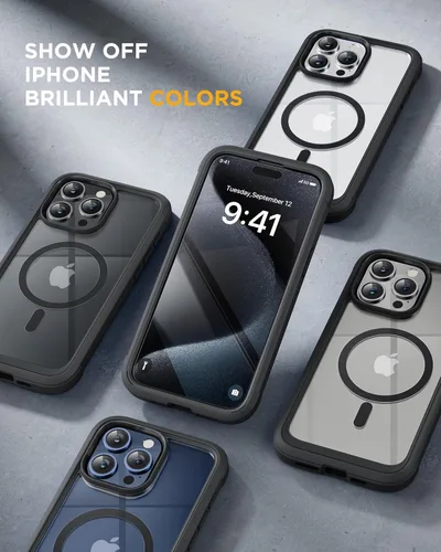 Vista 6 de Miracase Funda magnética para iPhone 15 Pro [compatible con MagSafe] Funda protectora de cuerpo completo con protector de pantalla de vidrio