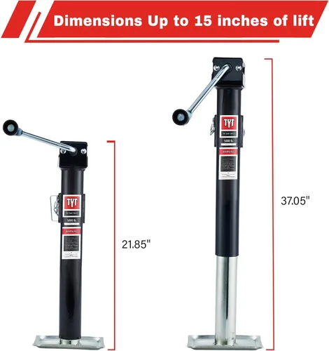 Vista 3 de TYT Gato para remolque giratorio de montaje en tubería soldable de 5000 libras, gato de lengüeta de remolque de viaje vertical de 15 pulgadas