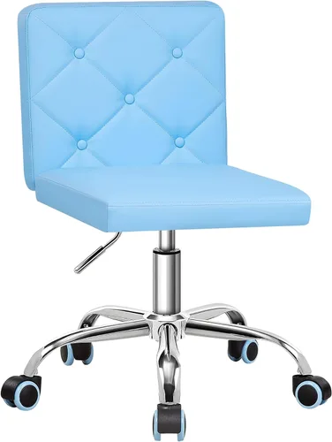 VECELO Silla de tocador de cuero PU con respaldo medio sin brazos, altura ajustable, giratoria rodante 360° para trabajo en casa y oficina