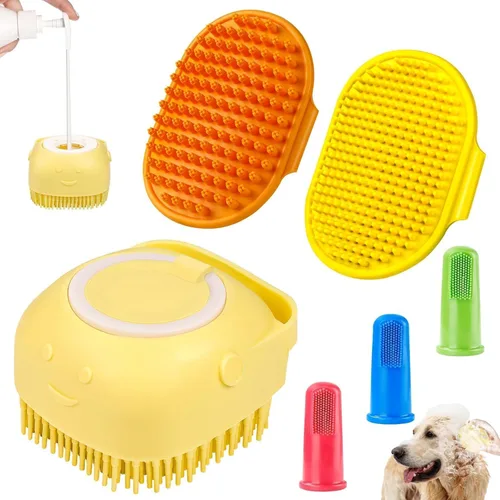Vista 12 de Comotech 6 piezas: cepillo de baño para perros y cepillo de dientes para perros Cepillo de champú y estropajo con mango ajustable para perros