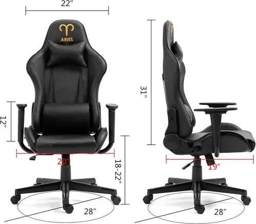 Vista 124 de Modern-Depo Black Virgo Zodiac - Silla de juegos con diseño ergonómico, giratorio y reclinable ajustable, capacidad de carga de 330 libras