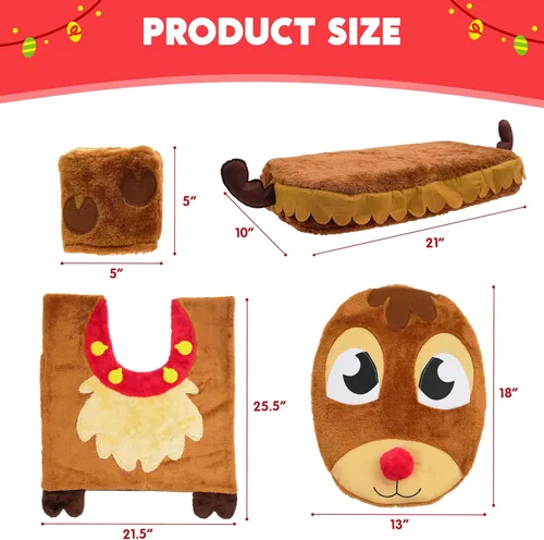 Vista 2 de JOYIN Juego de 5 piezas de decoración de baño con temática navideña con funda de asiento de inodoro, alfombras, funda para tanque, funda de caja