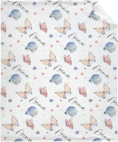 Manta personalizada con nombre de bebé con diseño de mariposa, franela suave, mullida y cálida, manta ligera para sofá, cama, oficina, campamento,