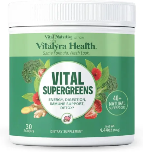 Vital Greens Superfood Powder - Nueva fórmula con más de 40 superalimentos en polvo de bebida verde diaria con probióticos - Supergreens para