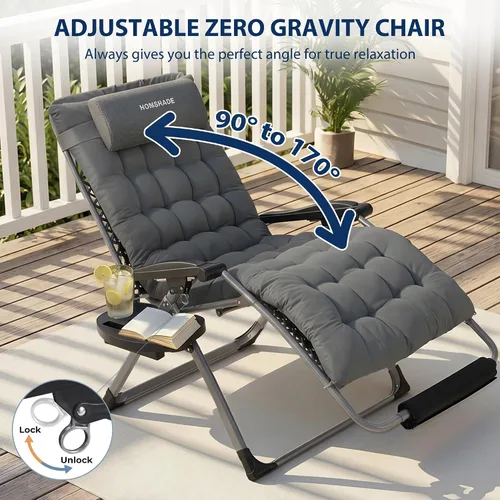 Vista 3 de HOMSHADE Silla de gravedad cero de gran tamaño XXL de 33 pulgadas, soporta Gris