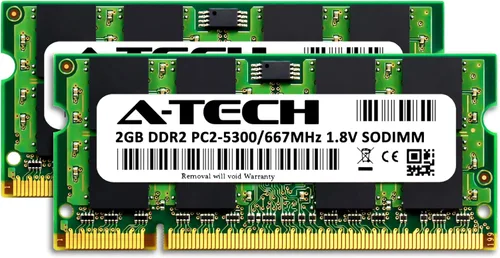 Vista 2 de A-Tech 4 GB (2 x 2 GB) RAM para Dell Inspiron 1525 DDR2 667MHz SODIMM PC2-5300 Kit de actualización de memoria no ECC de 200 pines