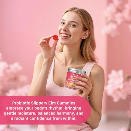 Vista 8 de Gomitas de olmo resbaladizo probiótico femenino con Dim, arándano, aloe vera, vitamina D3 y E para mujeres, equilibrio de pH, salud intestinal