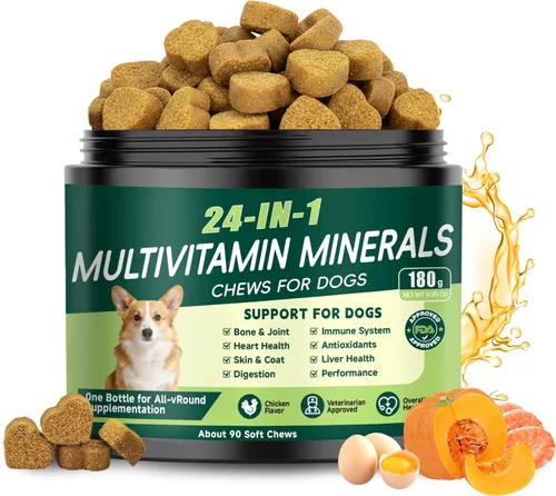 Vitaminas y suplementos 24 en 1 para perros, multivitamínico masticable