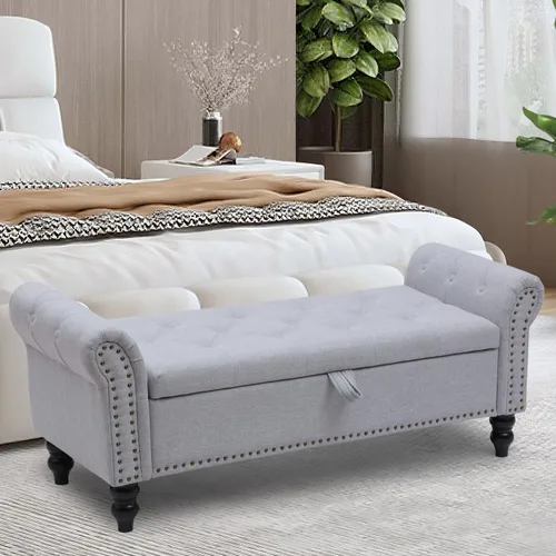 Vista 41 de Babion Banco otomano de almacenamiento con brazos, banco de extremo de cama para dormitorio, banco de almacenamiento con botones para entrada, sala