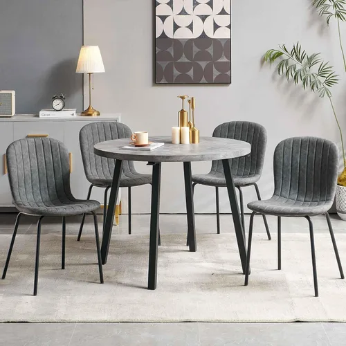 Vista 18 de Juego de 4 mesas de comedor rectangulares con sillas tapizadas, mesa de cocina moderna y sillas para espacios pequeños, color negro