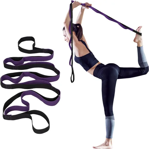 Amrules Yoga Strap for Stretching with 10 Loops Inelastic Soft Polyester Cotton Stretch Out Band for Exercise, Yoga, Pilates and Dance for Men and