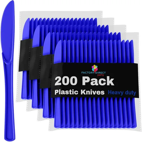 Vista 18 de Party Solids - Cuchillos de plástico negro, 200 piezas, cuchillos negros, utensilios desechables, juego de cubiertos de plástico resistente