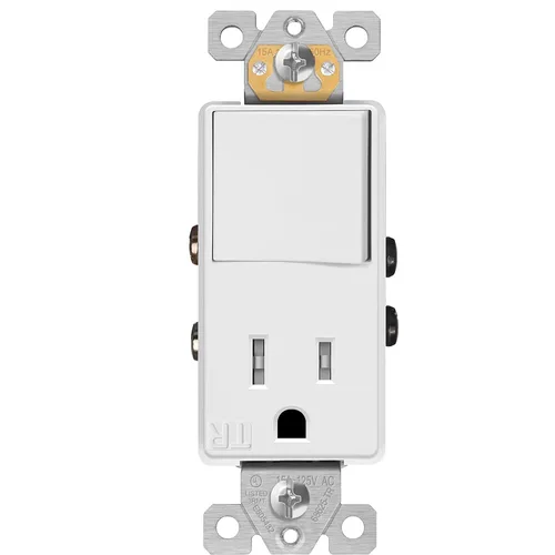 Vista 11 de ENERLITES Combinación de un solo polo 15A/120VCA y receptáculo resistente a manipulaciones 15A/125VAC, grado residencial, certificación UL, Blanco