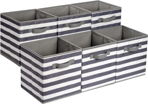 Vista 7 de Yaxa Basics - Cubos de almacenamiento de tela plegables con asas, organizadores, resistentes, gris, 33 x 33 x 33 cm, paquete de 6