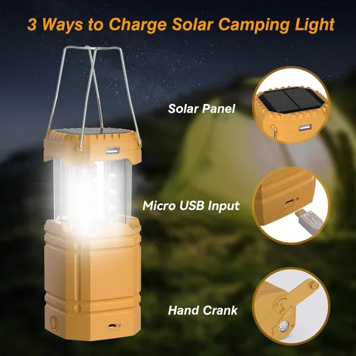 Vista 4 de Linterna solar de campamento con manivela de gran capacidad de 3000 mAh, linterna LED ultra brillante portátil, 23-26 horas de tiempo