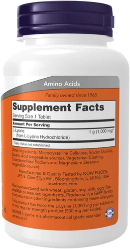 Vista 2 de NOW Foods L-lisina 1000 mg, 100 comprimidos (paquete de 2)