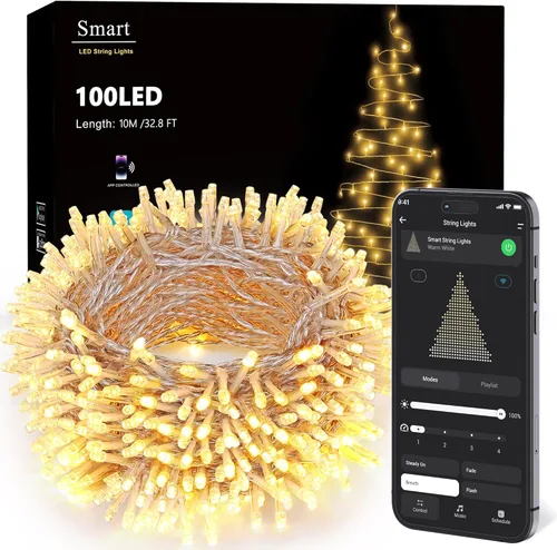 Vista 8 de Brizled Luces de Navidad que cambian de color, 65.67 pies, 200 luces LED de doble color para árbol de Navidad con control remoto, blanco frío