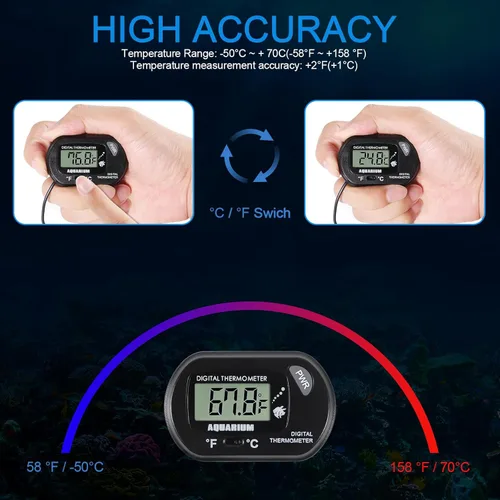 Vista 4 de Termómetro de acuario para acuario, termómetro digital LCD para tanque de peces con sonda de sensor resistente al agua y ventosa para incubadoras