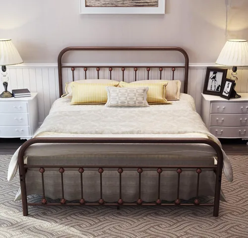 Vista 56 de TEMMER - Cama con estructura de tubos de metal de tamaño queen con cabecera, piecera y base de colchón de plataforma única, 8013 8033 8018.