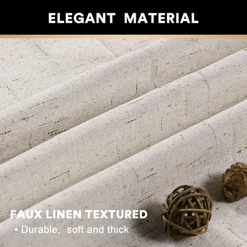 Vista 190 de PrinceDeco Cortinas con textura de lino 100% opacas de 64 pulgadas de largo, juego de 2 paneles de cortinas de lino opacas con forro aislante Arena