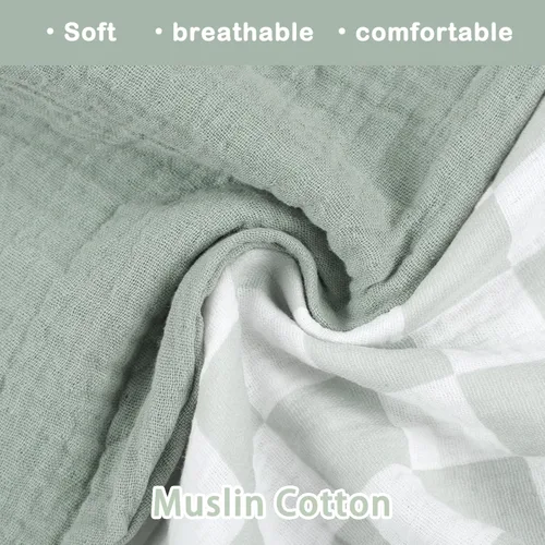 Vista 2 de DILIMI Juego de 2 fundas de almohada de muselina para lactancia, fundas de asiento de automóvil para bebés, suaves y transpirables, a cuadros verdes