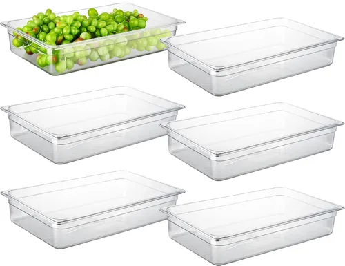 Vista 7 de CURTA Paquete de 6 sartenes NSF para alimentos, tamaño 1/3, 6 pulgadas de profundidad, plástico de policarbonato comercial transparente apto
