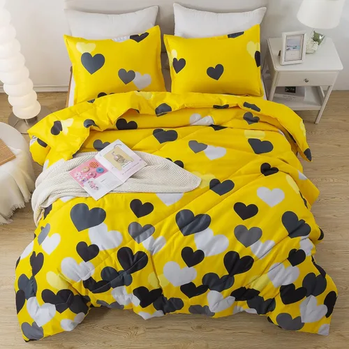 Vista 16 de Caressma - Juego de edredón tamaño individual - Juego de ropa de cama con edredón de color azul claro con bonito estampado de corazones, juego