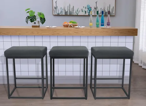 Vista 38 de Juego de 2 taburetes de bar negros para encimera de cocina, taburetes de bar modernos sin espalda de 24 pulgadas, taburetes de bar industriales