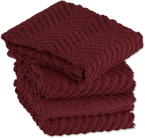 Vista 3 de DII Luxury Barmop Collection - Juego de toallas de cocina Chevron, 16 x 19, rojo granero, 4 piezas
