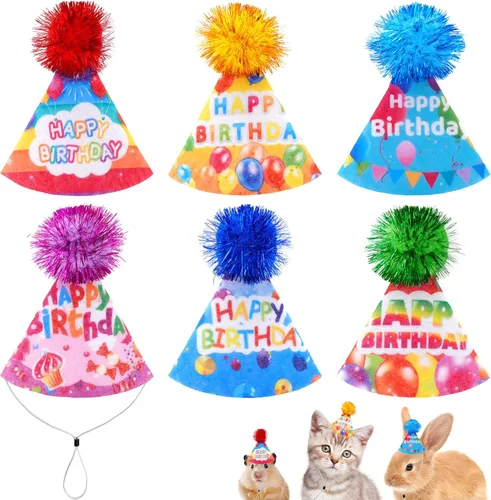 Paquete de 6 mini sombreros de fiesta de cumpleaños para perros pequeños, cachorros, gatos, gatitos, conejo, niño, niña, accesorios de disfraz de