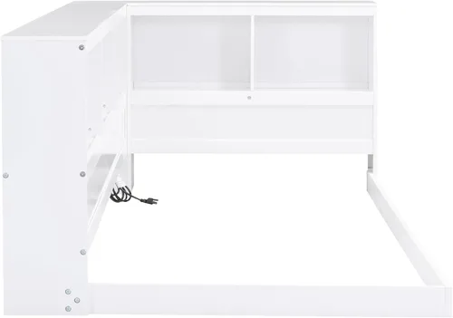 Vista 247 de Quarte Elegante cama de plataforma con estanterías en forma de L, cama de plataforma de madera tamaño individual con 2 cajones de almacenamiento