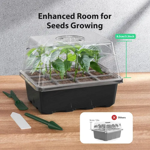 Vista 4 de Bandeja de inicio de semillas, kit de inicio de 10 piezas, bandejas de inicio de plántulas con tapas elevadas para mirar semillas, bandejas