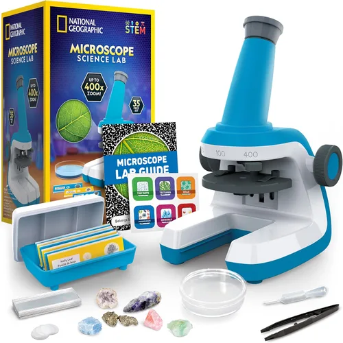 Vista 9 de National Geographic - Microscopio junior para niños, el kit incluye un mini accesorio de mano de aumento de hasta 250x, 12 portaobjetos, guía