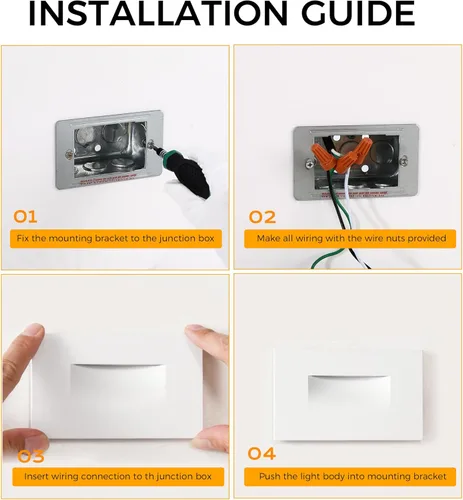 Vista 9 de CLOUDY BAY Luz LED Regulable para Escalones de Interior y Exterior 120V 5CCT, 2700K/3000K/3500K/4000K/5000K, Luz de Escalera, Blanco, Paquete de 3
