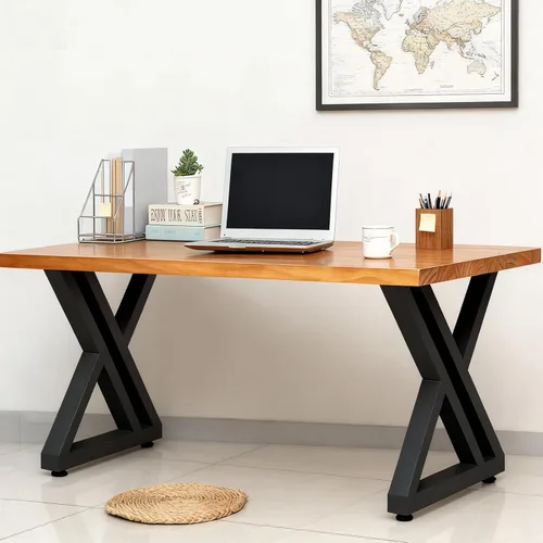 Vista 8 de Patas de mesa de metal con forma triangular de 28 pulgadas de alto, patas de escritorio modernas de hierro fundido soldado, proyecto de bricolaje