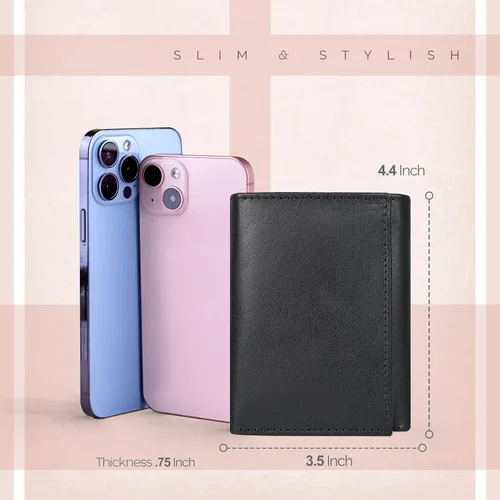 Vista 4 de ESTALON Slim RFID Wallets for Men - Genuine Leather Front Pocket Trifold Wallet